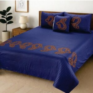 Home luxury laser cut embroidered micro fabric king size bedsheet – 4 piece set