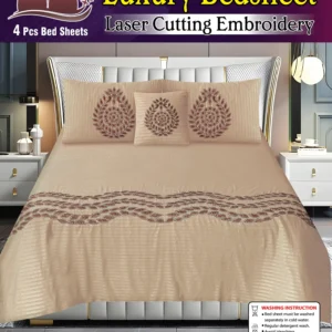 Home luxury laser cut embroidered king size bedsheet set – 4 piece premium bedding collection (copy)